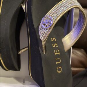 GUESS Gold and Black Embellished Sandals